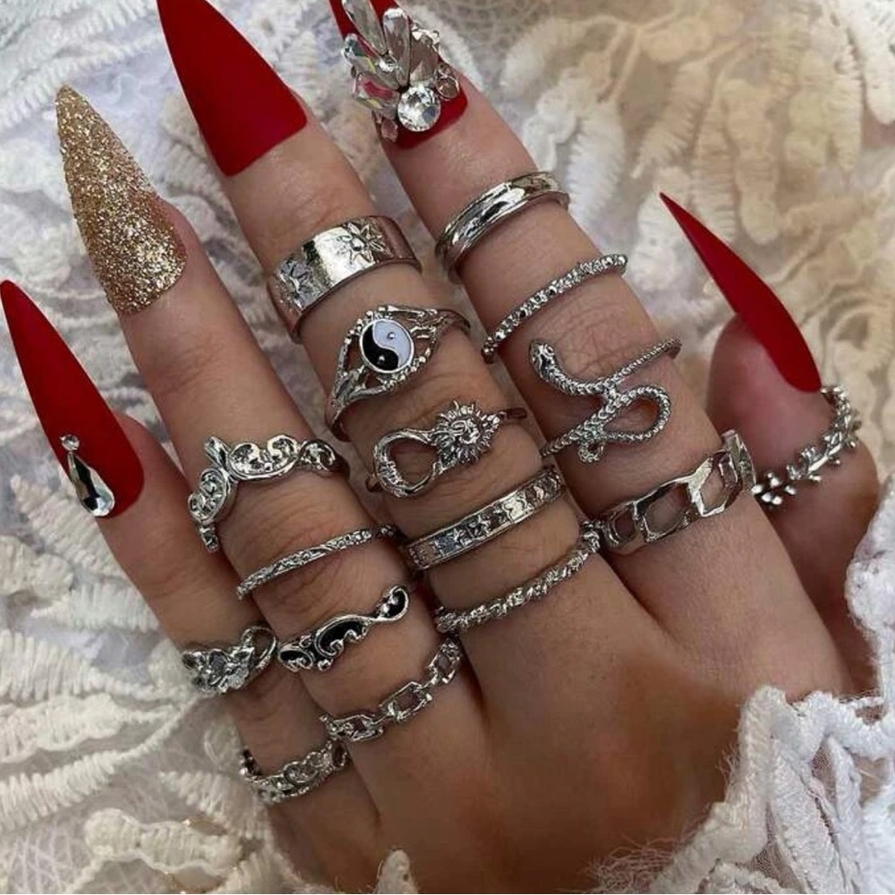 2/$10 NEW! Boho 16 Piece Ring Set Midi Crystal Boho Cute Peace Goth Snake